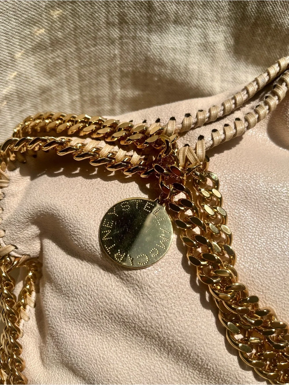 Stella McCartney Cream Falabella Fold-Over Shoulder Bag with Gold Chain